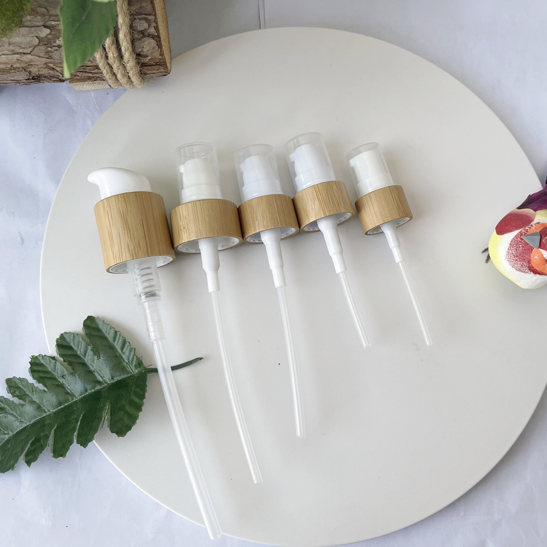 100Pcs 18/20/24MM 410 Refillable Shampoo Liquid Body Soap Bottle Empty Hair Essential Oil Lotion Pump Containers Bamboo Covers