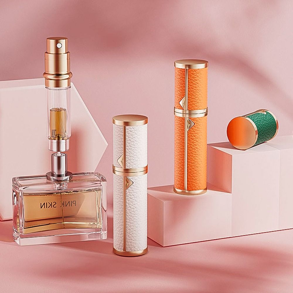 Luxury Bottom-filled Bottle Aluminum Self-pumping 5ml Real Leather Spray Bottle Fragrance Cologne Moisturizer Atomizer