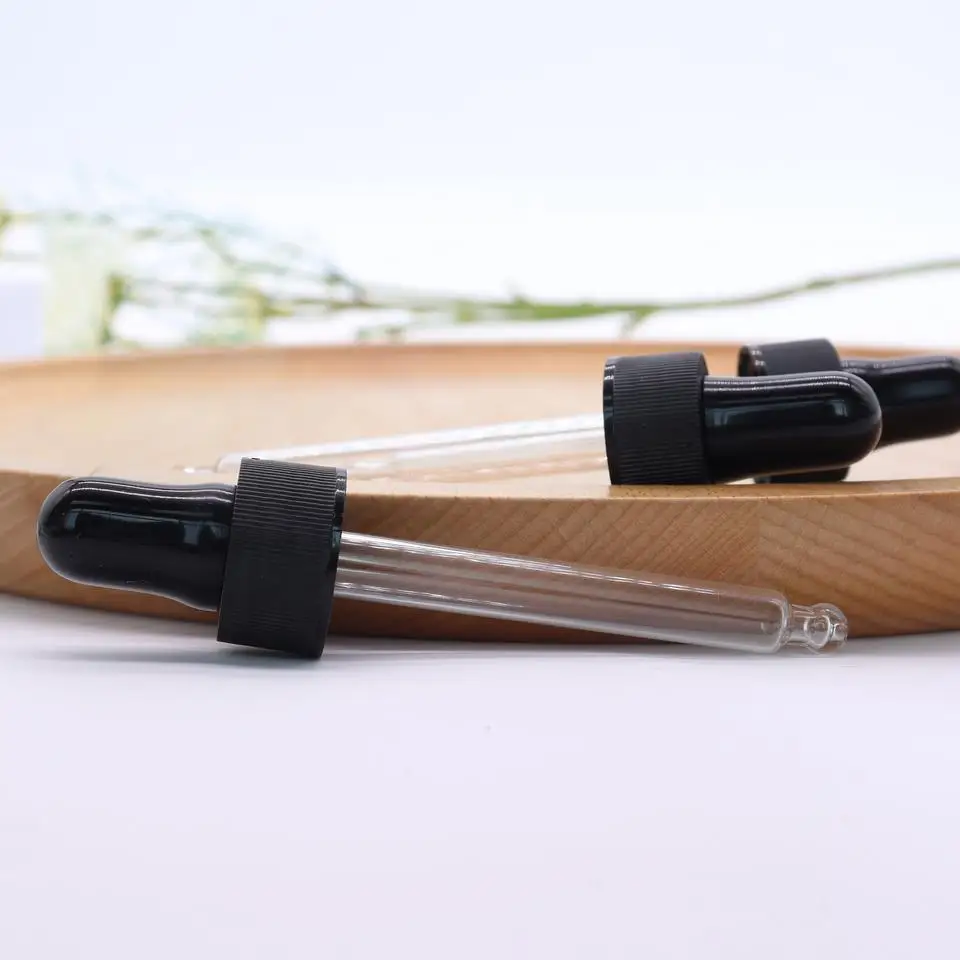 Black Screw Press Dropper Cap for Oil Essence Tinture Glass Plastic Bottle Plastic Black Lid Assembled Round Top Transparent