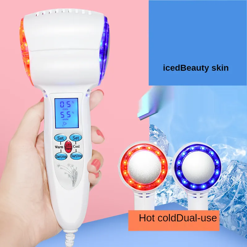 Portable Facial Hot Cold Blue Red Led Light Facial Massage Hammer