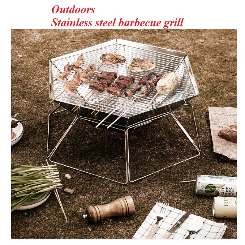 Outdoor stainless steel folding barbecue grill