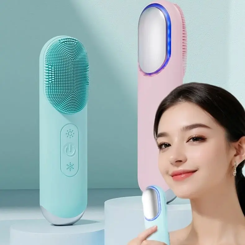 Electric Facial Cleansing Brush Vibration Hot and Cold Modes Exfoliating Massage Beauty Tool