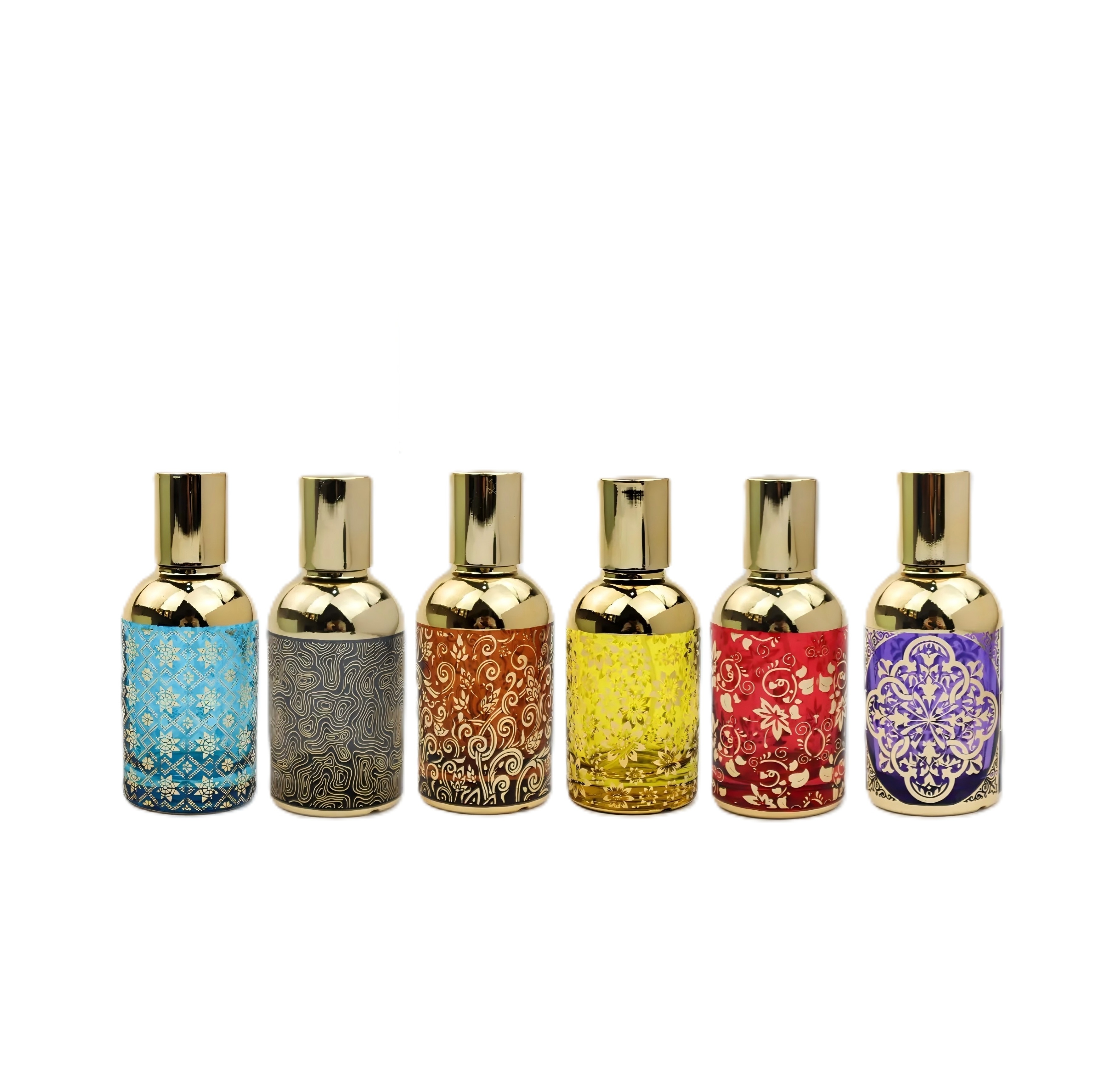 6Pcs 50ml Arabic Style Perfume Empty Bottle Luxury Colorfuled Glass Perfume Empty Bottle with Sprayer and Cap