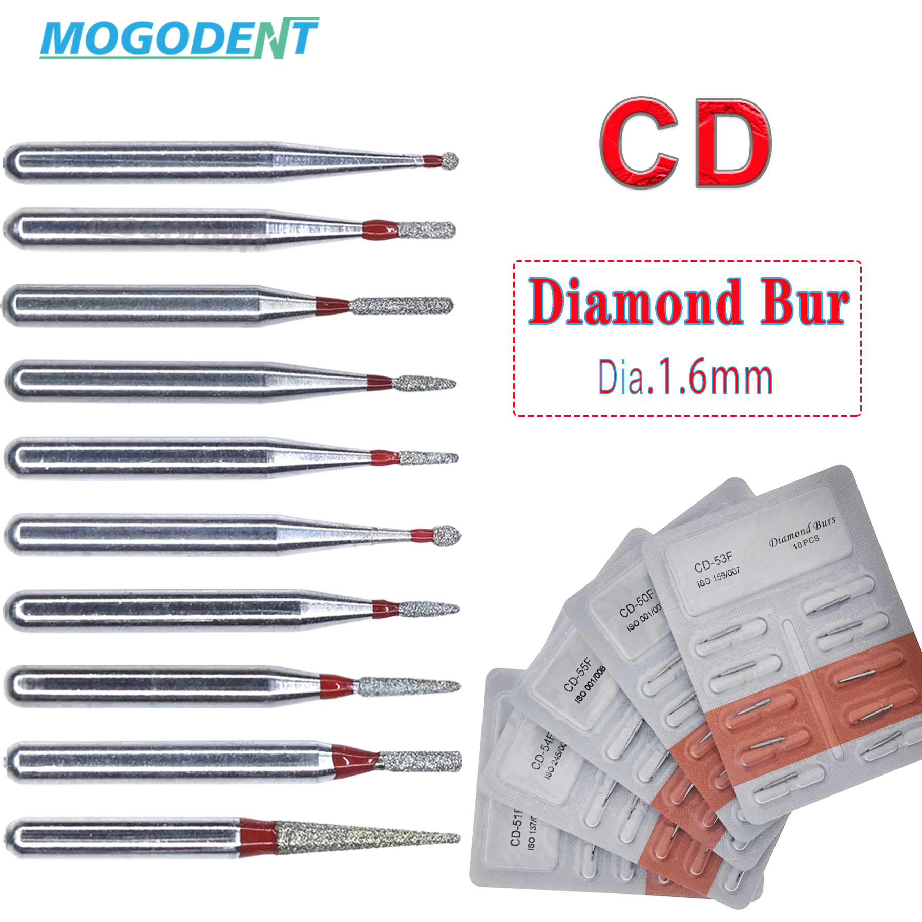 Dental Diamond Burs High Speed Dental Strawberries Drill Bits FG Bur Dia 1.6mm Dentistry Polishing Materials 10pcs/pack