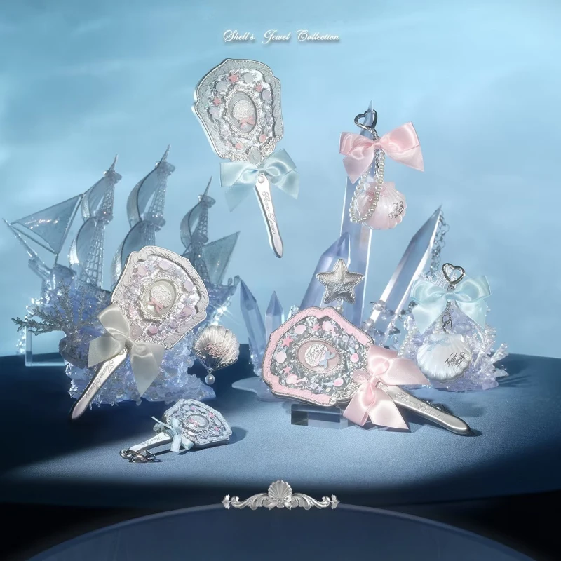 Flower Know Shell's Jewel Collection Cosmetic Mirror Hand Holding Mirror Relief Makeup Tools