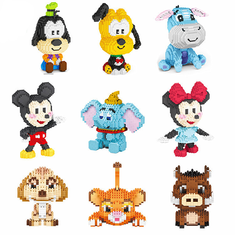 Disney Series Diamond Building Blocks Mickey Mouse Lion King Simba Timon Pumbaa Micro 3D Model Dumbo Brick Figures For Kids Toys