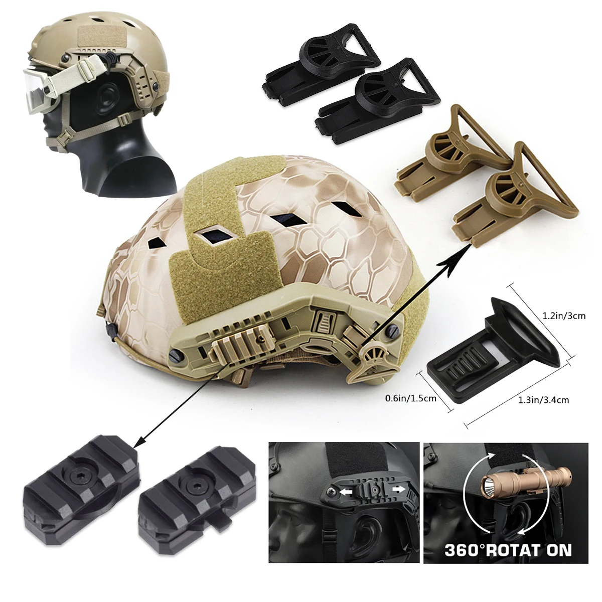 Tactical Fast helmet NVG Rotating Clamp Helmet Rail Adapters Hunting Fast Goggles Rail Swivel Clips Set Helmet Accessories