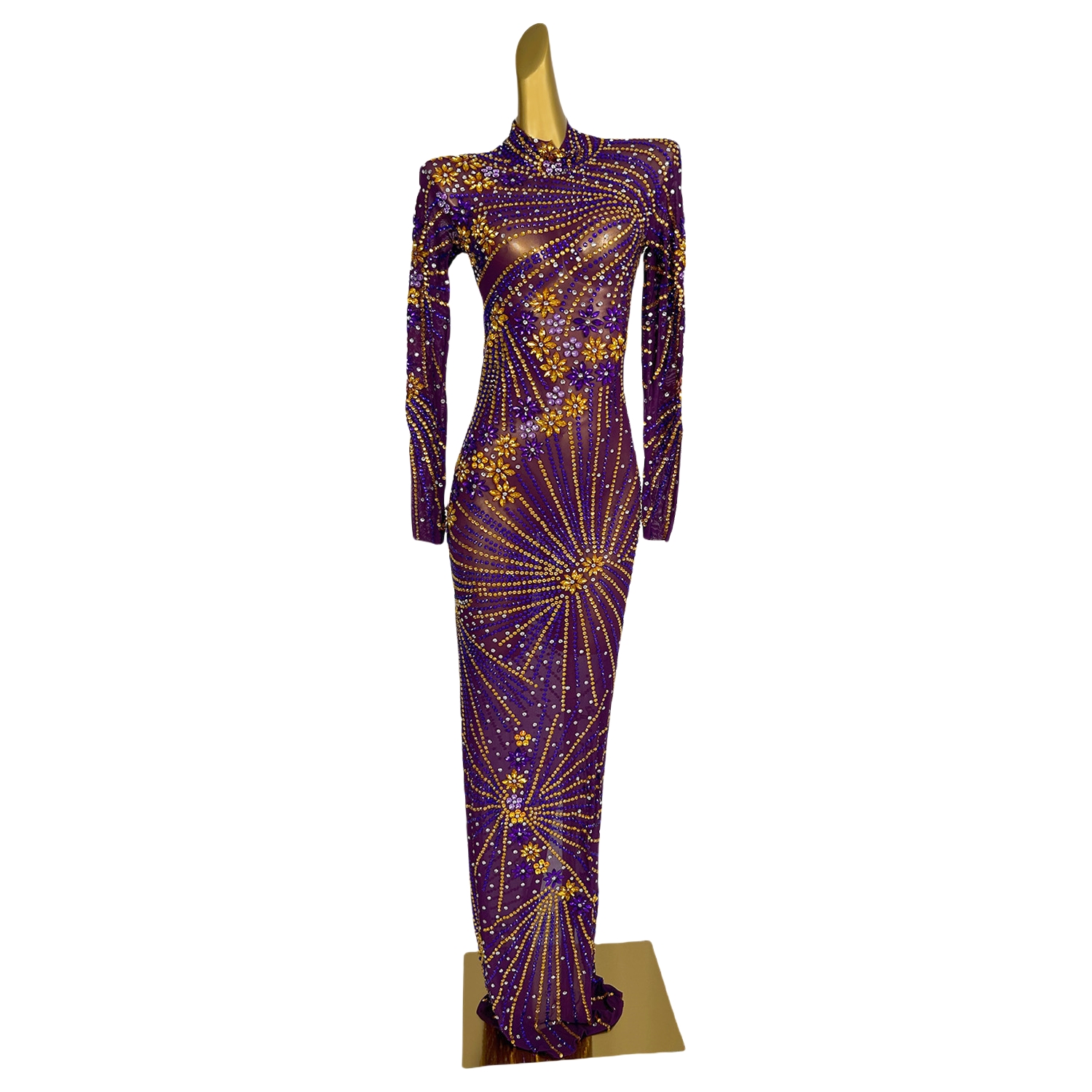 Women Gown Elegant Sheer Mesh Bright Rhinestone Sexy Maxi Dress Wedding Evening Gown Nightclub Party Singer Stage Dress ziluolan