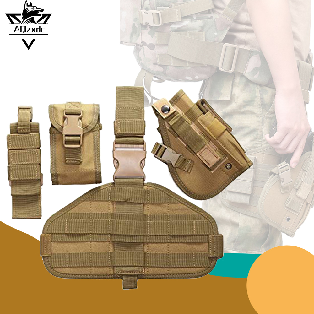 Tactical Drop Leg Holster with Magazine Pouch MOLLE Handgun Thigh Pistol Gun Holster Adjustable Right Handed Platform Panel