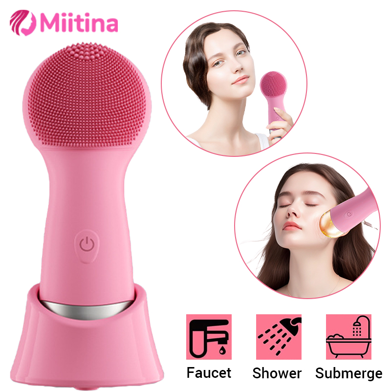 Electric Silicone Facial Brush Sonic Vibration Face Cleansing Brush Waterproof Acne Blackhead Remover Pore Cleaner Skin Care