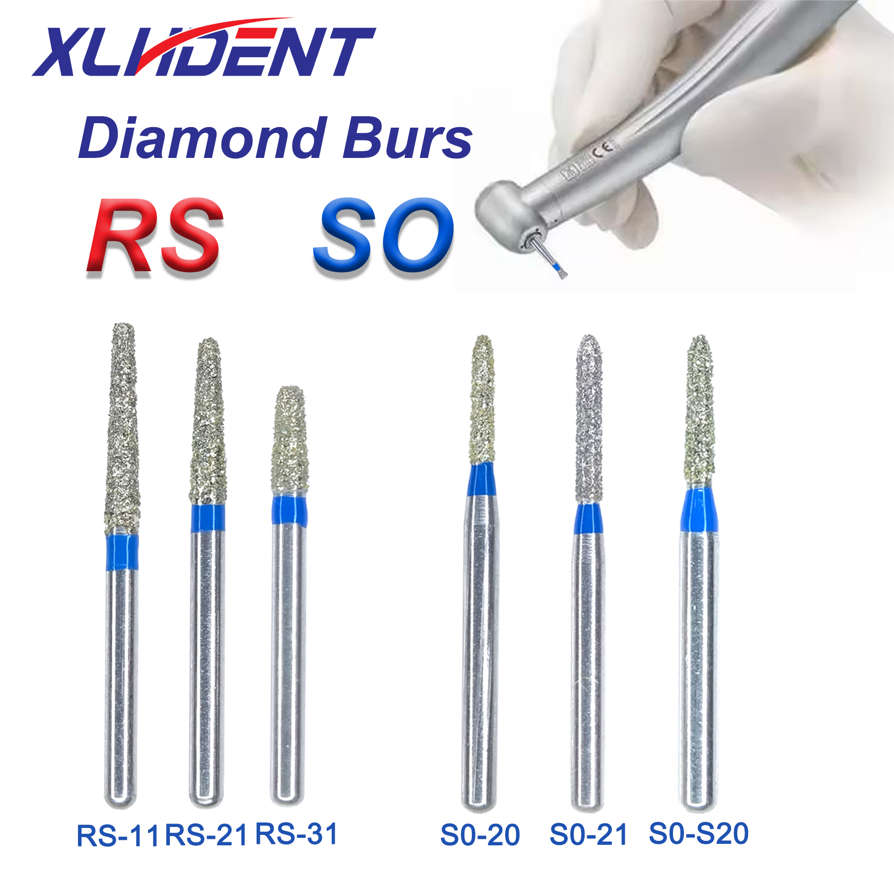 XLHDENT 10Pcs/Pack Dental High Speed Diamond Burs Dentist Diamond Drills Dental Lab Polishing Tools FG1.6mm Dentistry Materials