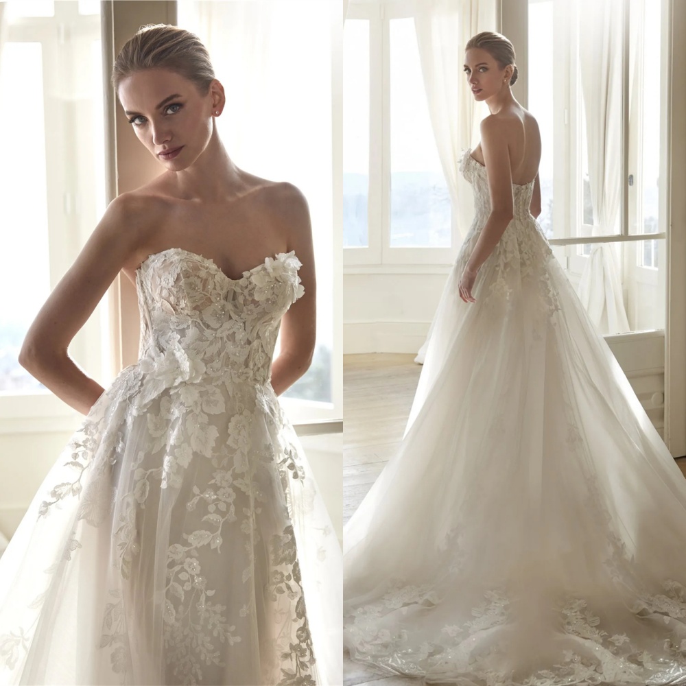 Customized Temperament White Organza Wedding Dress Delicate Strapless Sleeveless Bridal Party Classic Zipper Back Bridal Gowns