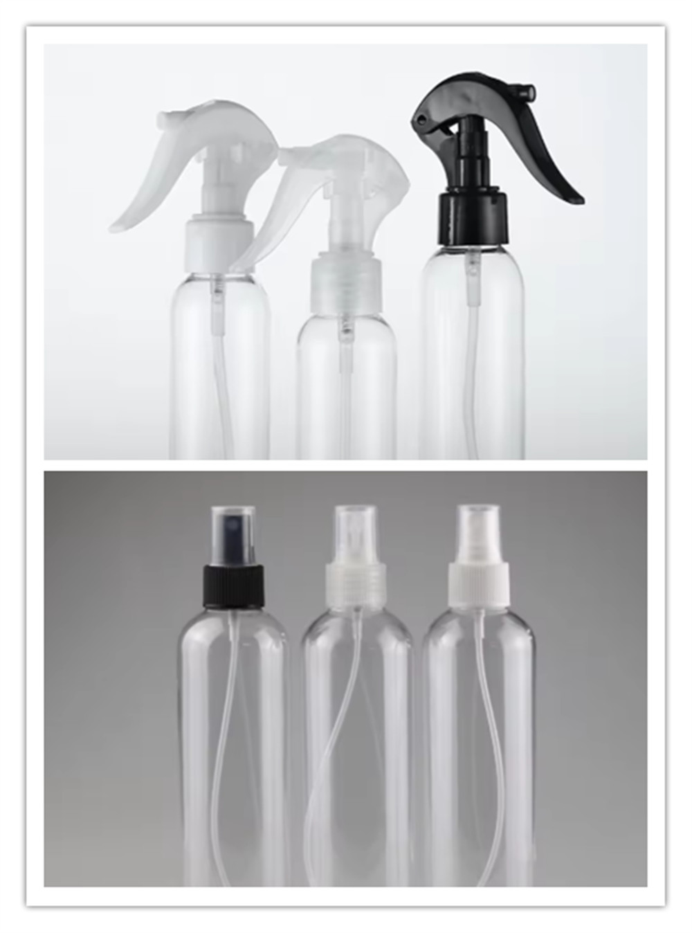 4oz 8oz 150ml 200ml 250ml 300ml 500ml 120ml empty round Plastic Bottles, clear PET bottle with white/black trigger sprayers