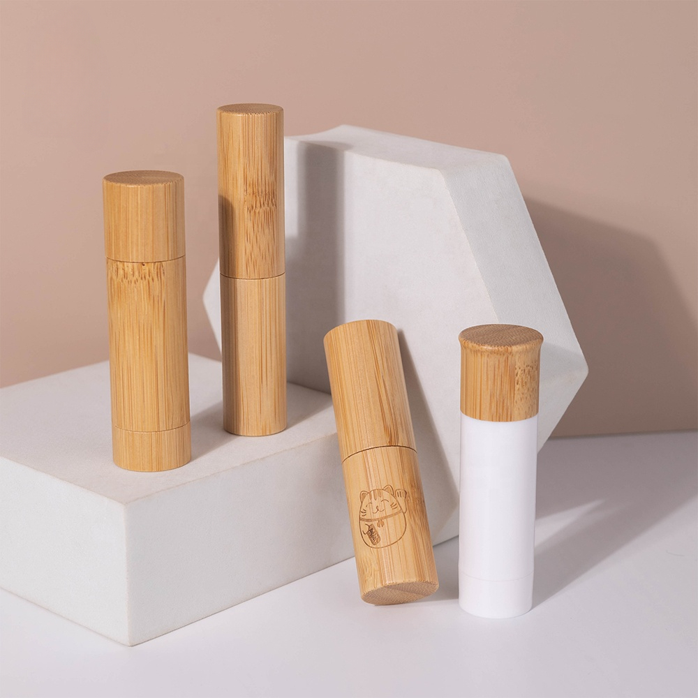 Bamboo Eye Mascara Tubes Bamboo Lid With Container Empty Bamboo Plastic Tube Sizes Cylinder Shape for Lipstick Screen Printing
