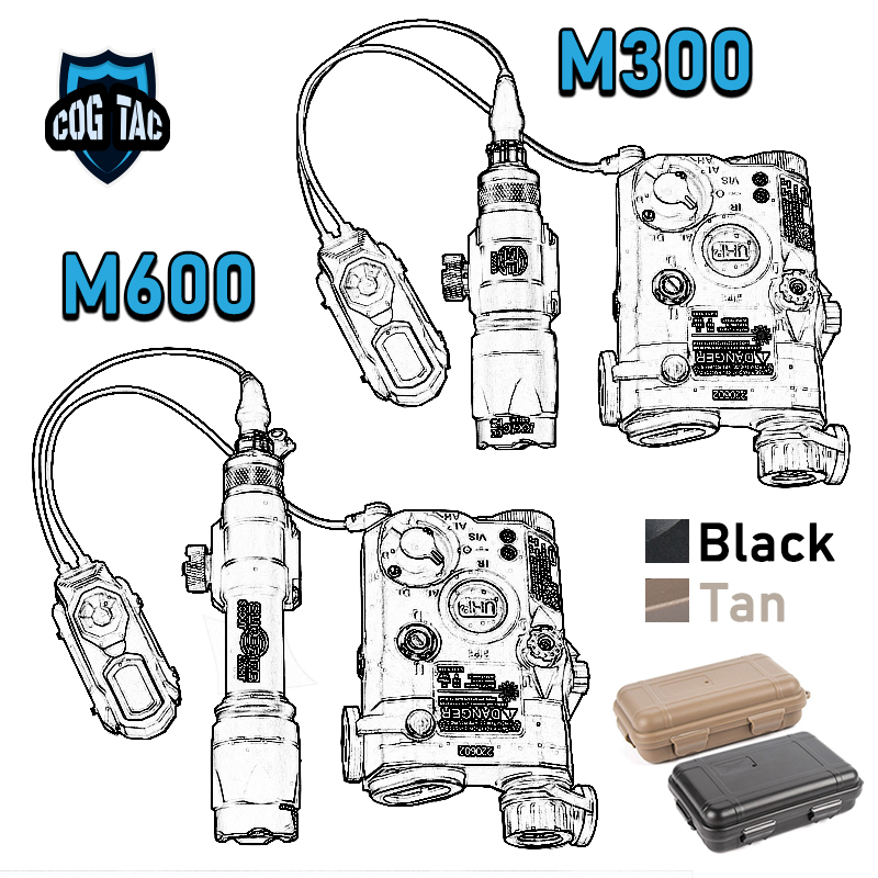 Surefir M300 M600 M300A M600C Flashlight M300 M600 Nylon PEQ Battery box AXON Dual Control Switch Fit 20MM Rail