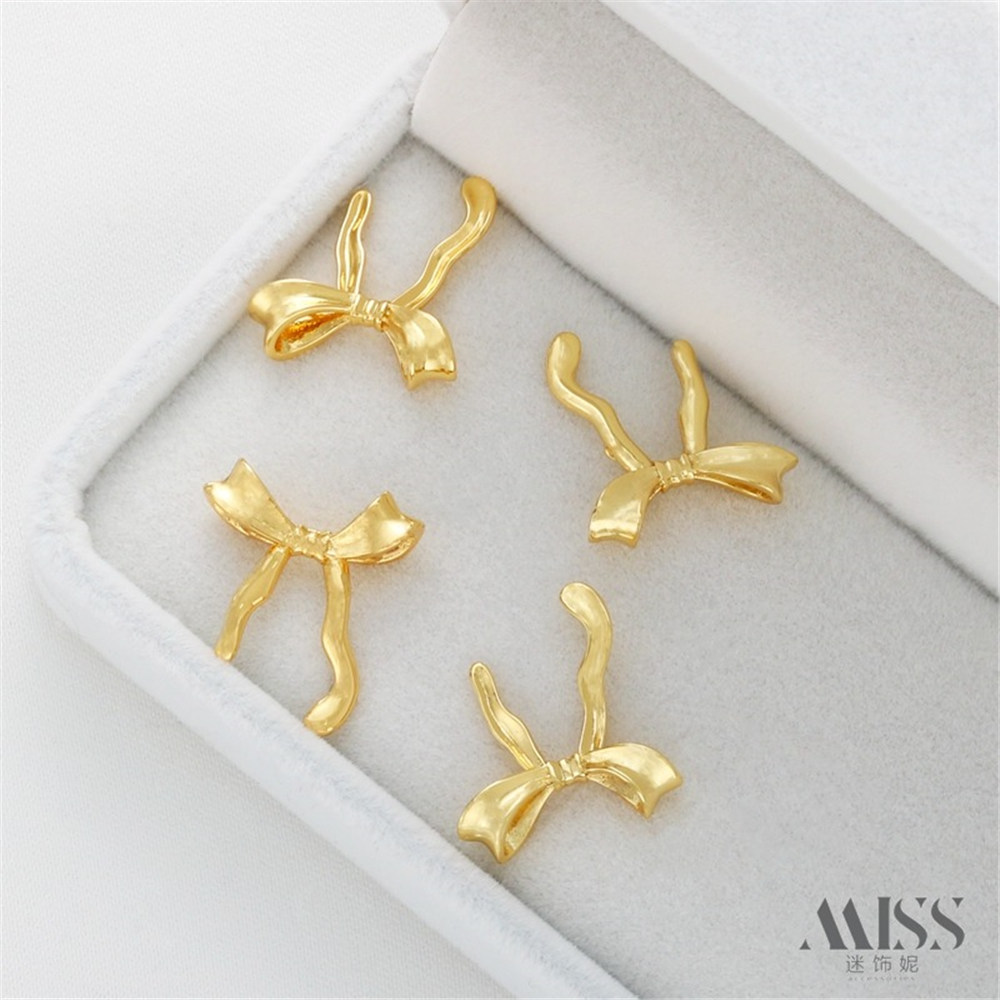 18K Gold Bag Color-preserving Glossy Bow Pendant DIY Handmade Pearl Necklace Accessories Connector Jewelry Accessories