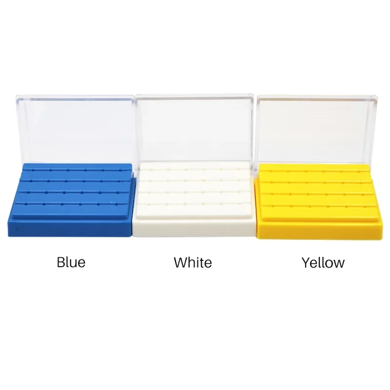 24 Holes Plastic Dental Bur Holder Disinfection Carbide Burs Block Drills Case Box Blue/White/Yellow for Dentist Lab Equipment
