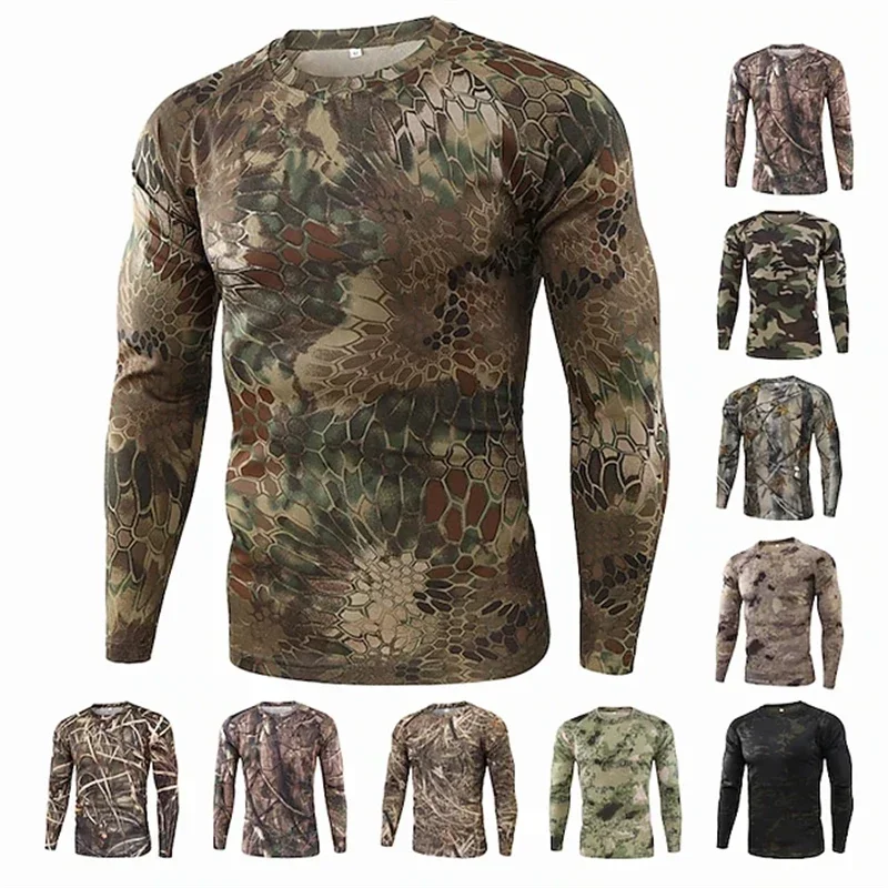Men's Long Sleeve Tactical Shirt 3D Camo Quick Dry Combat T-shirt Gym Fitness Sweatshirt Outdoor Sports Hiking Hunting Clothing