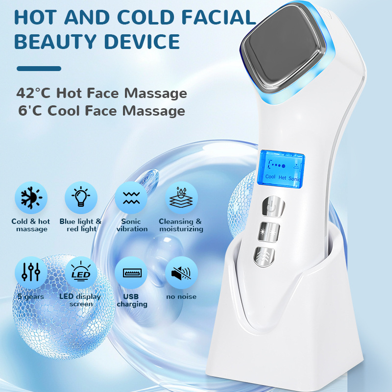 LED Light Vibration Facial Massager Hot Cold Skin Tightening Beauty Equipment