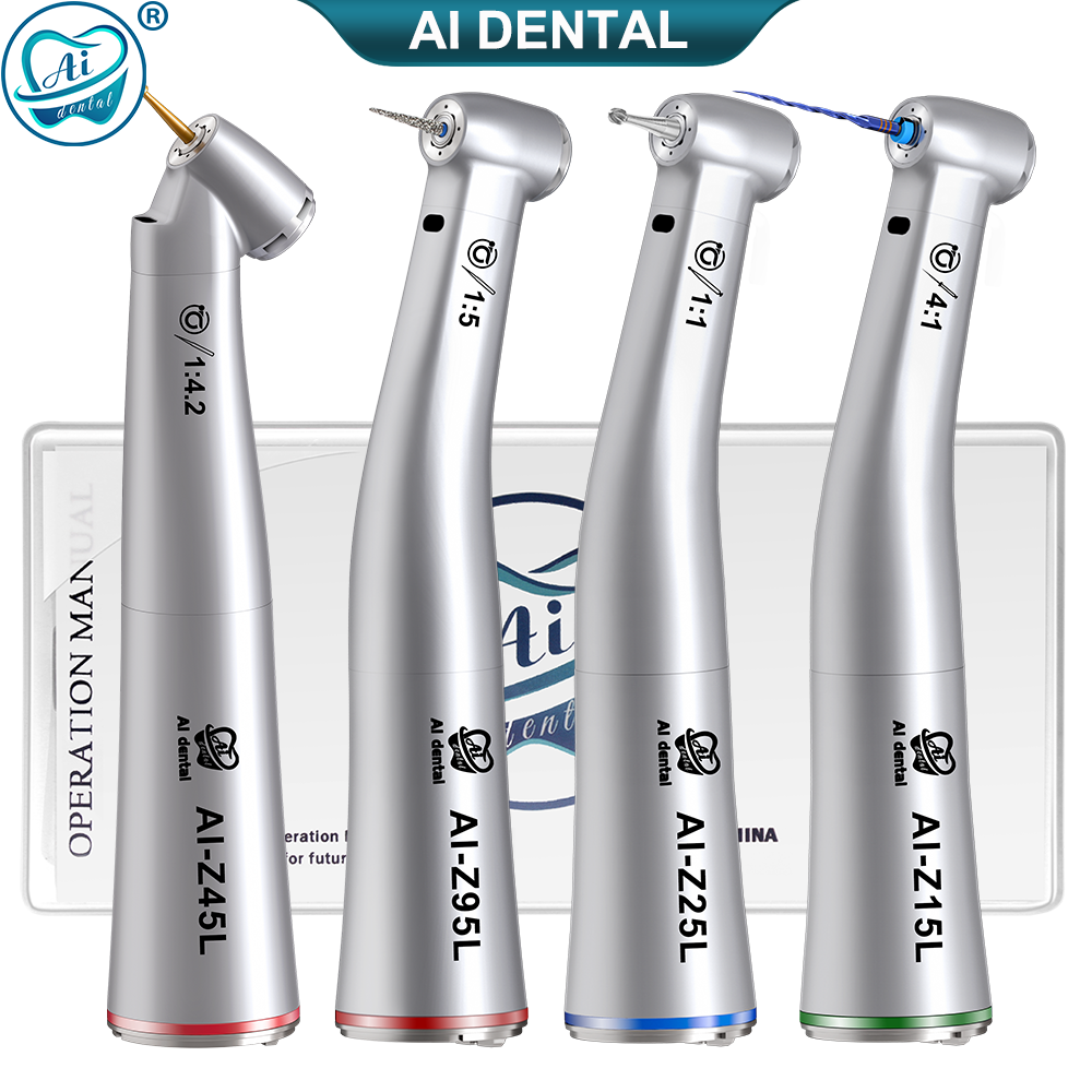 Z Series Dental Contra Angle Steel Handpiece Optic Fiber LED Low Speed Against Inner Water Spray For E-type Micromotor