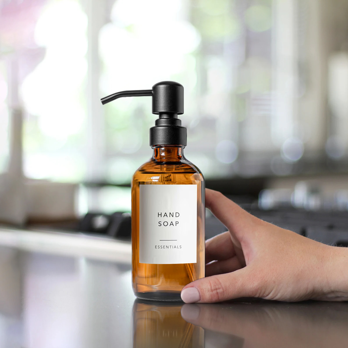 Amber Glass Soap Dispenser with Black Pump for Liquid Soap, Wall Mounted Hand Soap Dispenser Bottle for Bathroom, 2pcs 8oz 250ml