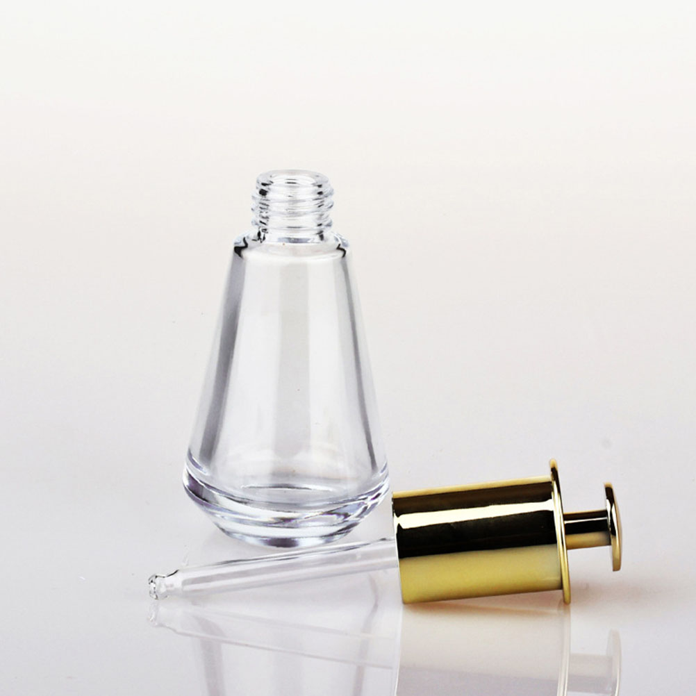 2pcs Press Bottle Clear Glass 45ml Gold Silver Sturdy Cap Leakproof Clear Dropper Bottles Refillable Travel Outdoor Oil