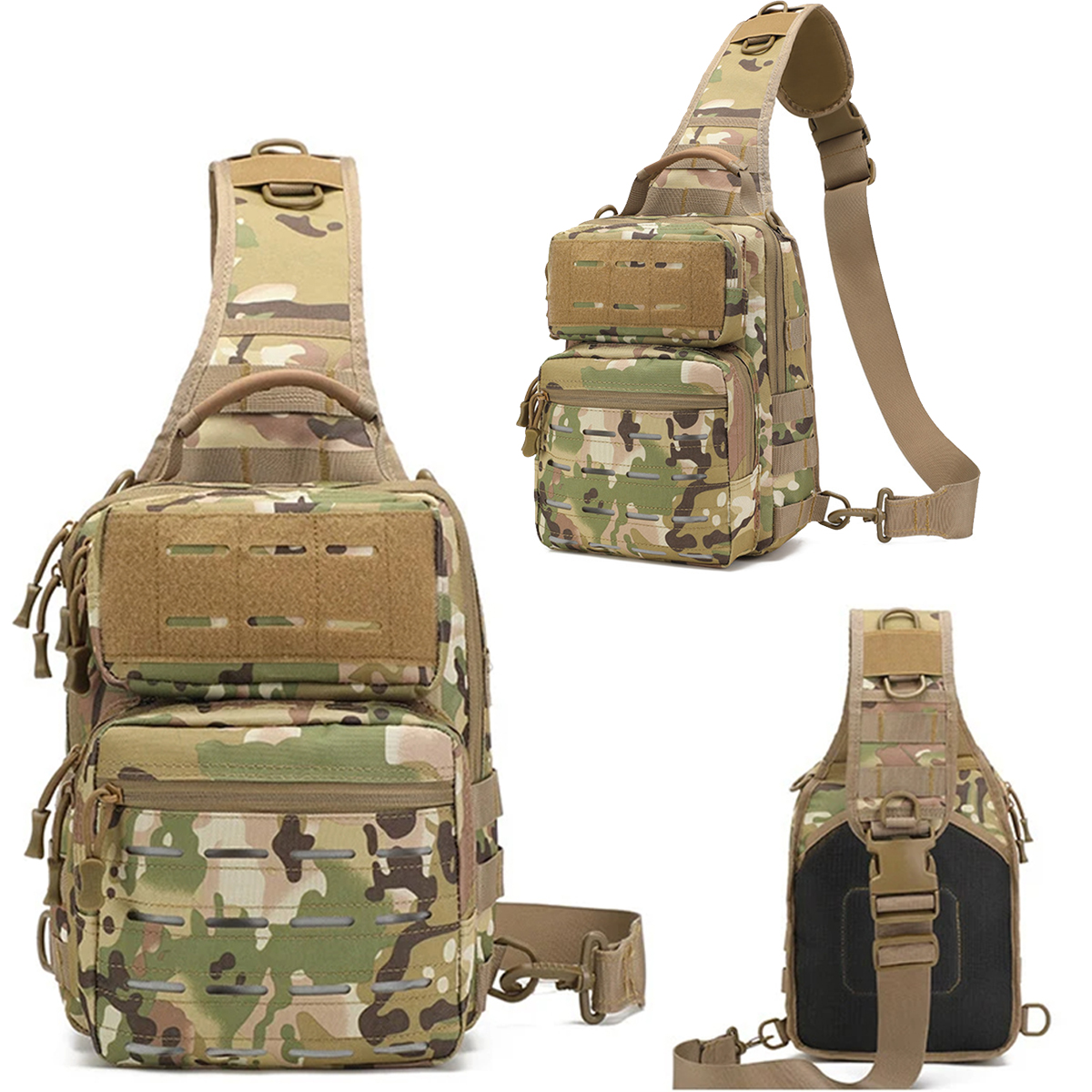 Men's Tactical Shoulder Bag Molle Sling Chest Pack Outdoor Backpack Assault Chest Daypack for Cycling Hiking Camping Trekking