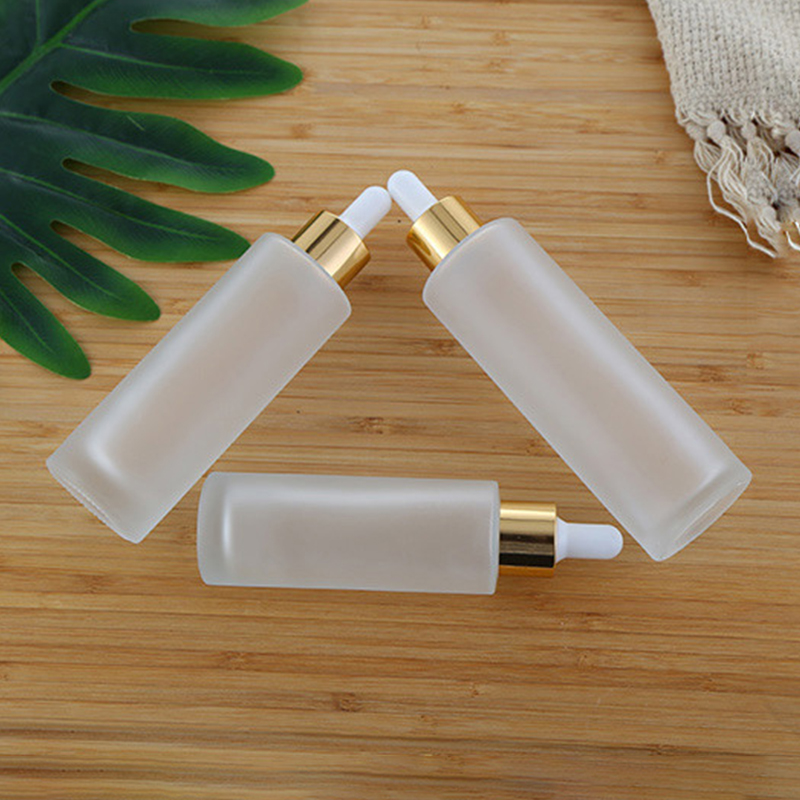 Frosted Flat Shoulder Glass Customized Cuticle Hair Frosted Glass Serum Dropper Bottle Essential Oil Bottle with Glass Pipette