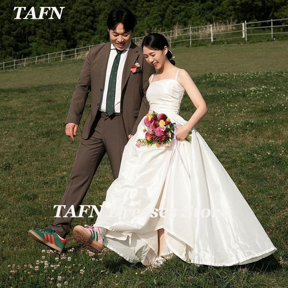 TAFN Spaghetti Straps Wedding Dresses A-line Elegant Bridal Gown Sweep Train Korea Photo Shoot Dresses Custom Made