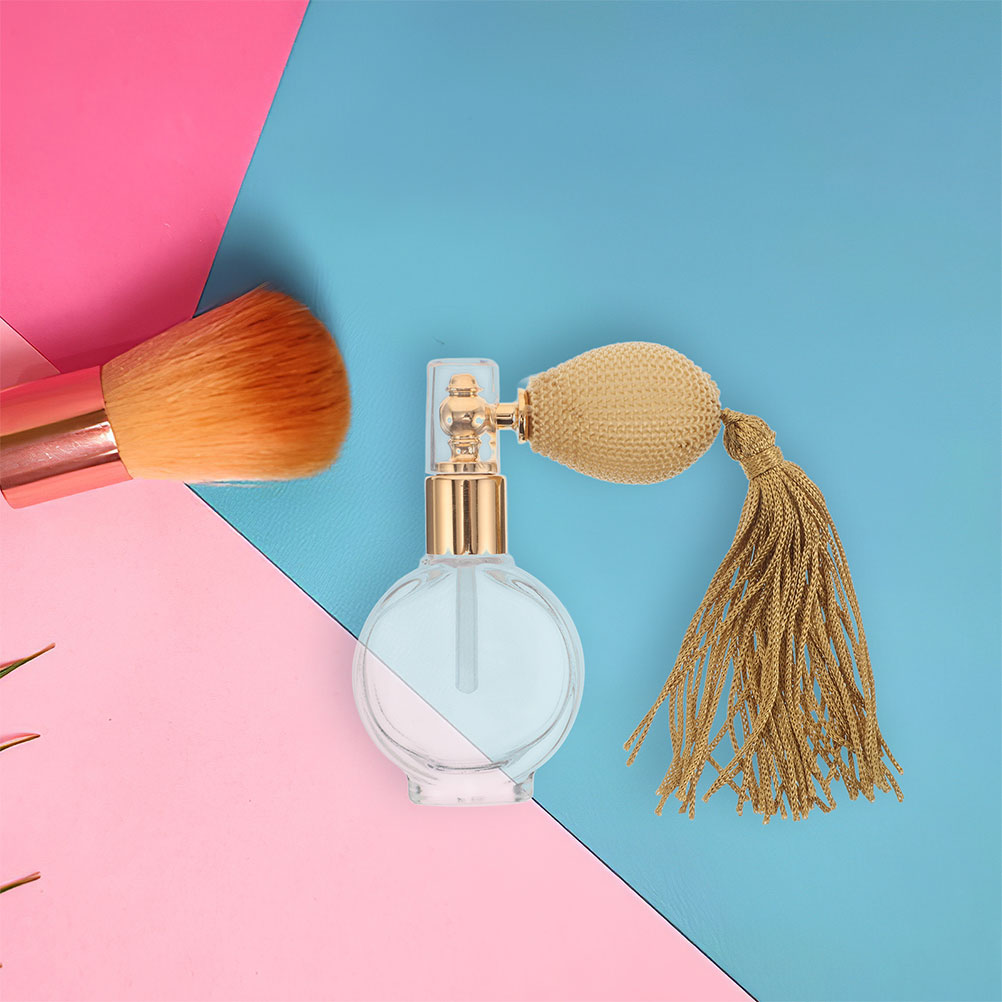 2Pcs Spray Powder Glass Bottles Portable Perfume Atomizer Refillable Travel Size Mini Flat Round Design Sturdy Lightweight