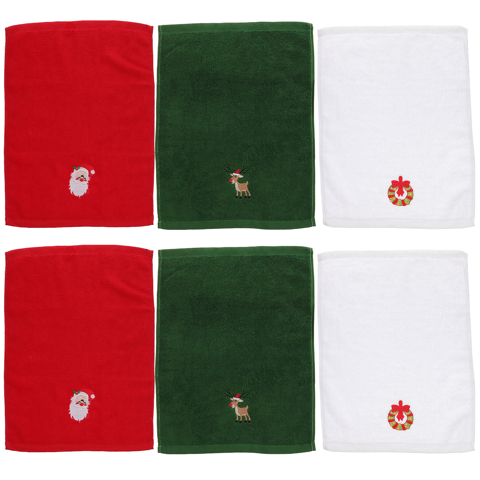 6pcs Christmas Face Towels Cotton Bath Cleaning Soft Skin Friendly Moisture Absorbing Breathable White Green Red