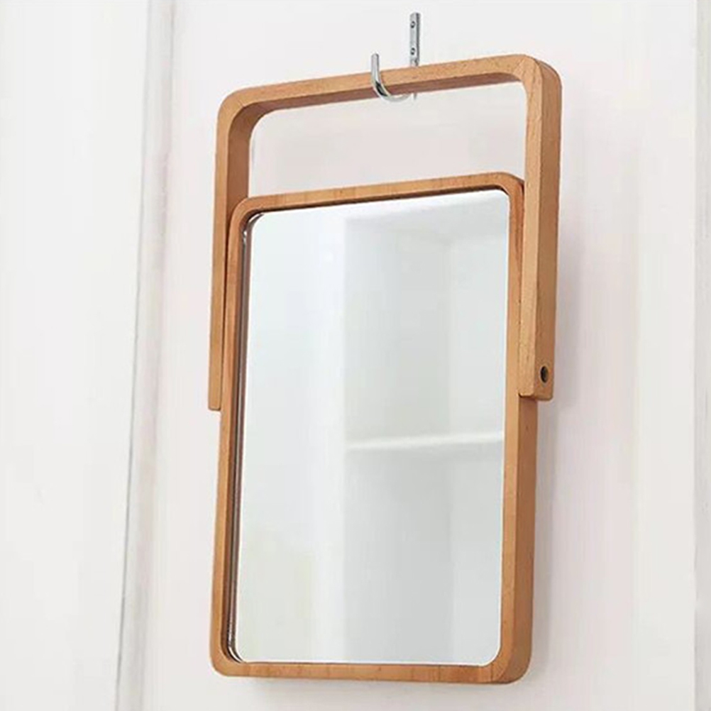 High Definition Makeup Mirror Square Glass Vanity Single-Sided Wooden Desk Travel Portable LED Light Beauty Accessories
