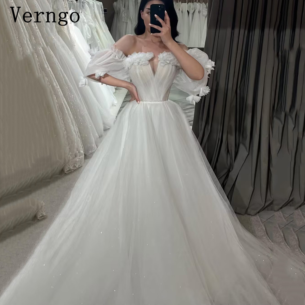 Verngo Off The Shoulder A Line Wedding Dress Elegant Off The Shoulder A Line Bride Gown Women Classy vestido de noiva Customized