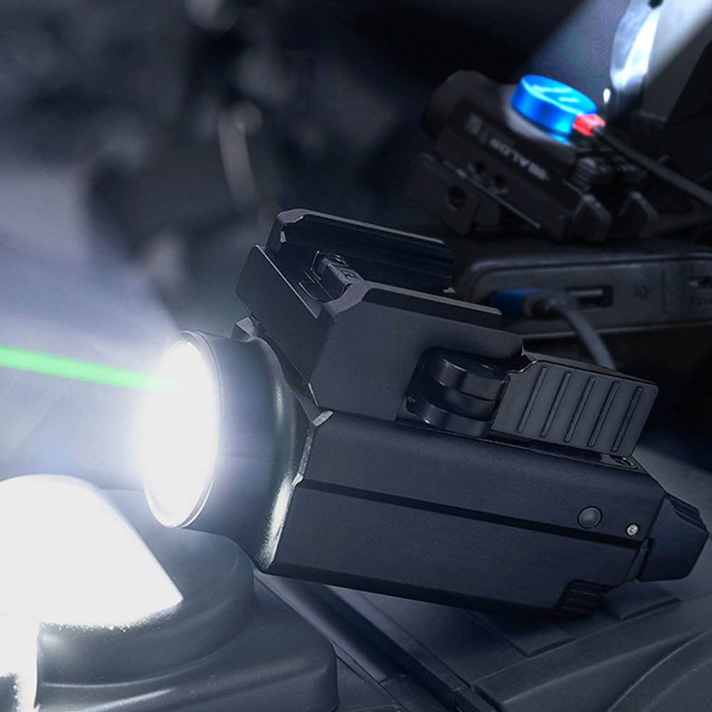 Magnetic attraction tactical flashlight With green laser and LED white light，800 lumens，mounted track tactical light