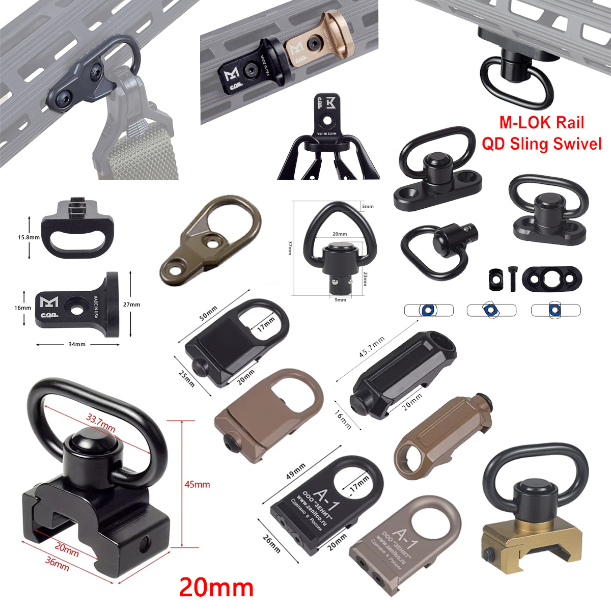 Tactical QD Sling Swivel 20mm Picatinny Rail Mount Mlok Metal RSA GBB Strap Buckle Base Quick Detach Mount Gun Accessories