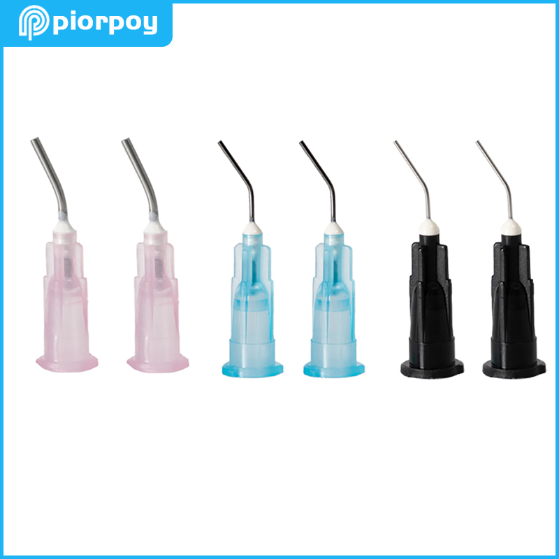 PIORPOY 100 Pcs Dental Plastic Irrigator Bent Needle Tips Disposable Composite Resin Syringe Tip Dentistry Accessories 18/22/25G