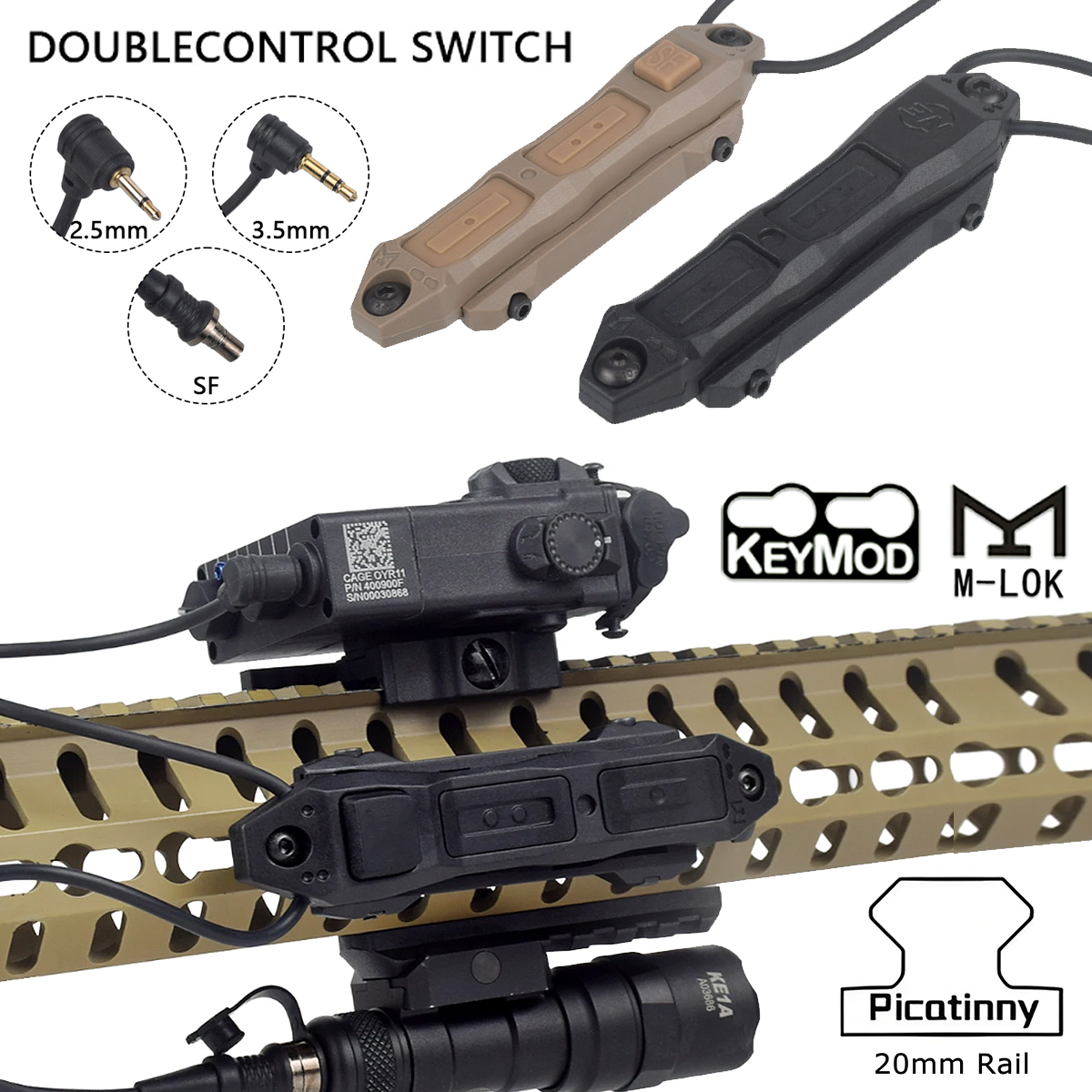 Mlok Keymod 20mm DBAL A2 PEQ 15 NGAL MAWL M300 M600 Flashlight Weapon Gun Light Boost Remote Dual Function Switch 2.5mm/SF Plug