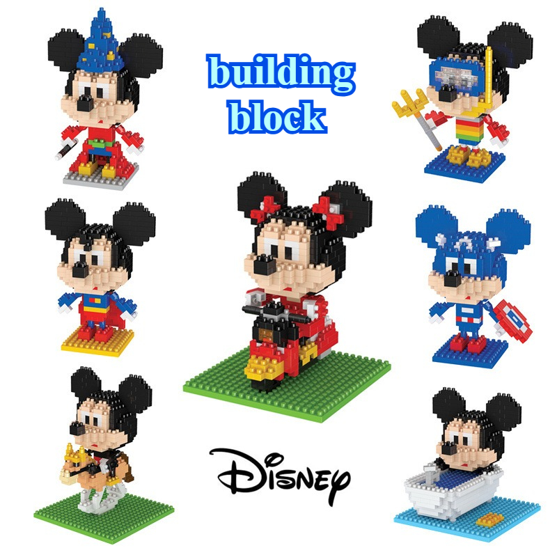 Disney Mickey Minnie Assembling Micro Particle Building Blocks Anime Character Doll Cute Tabletop Ornament Toy boys girls gifts