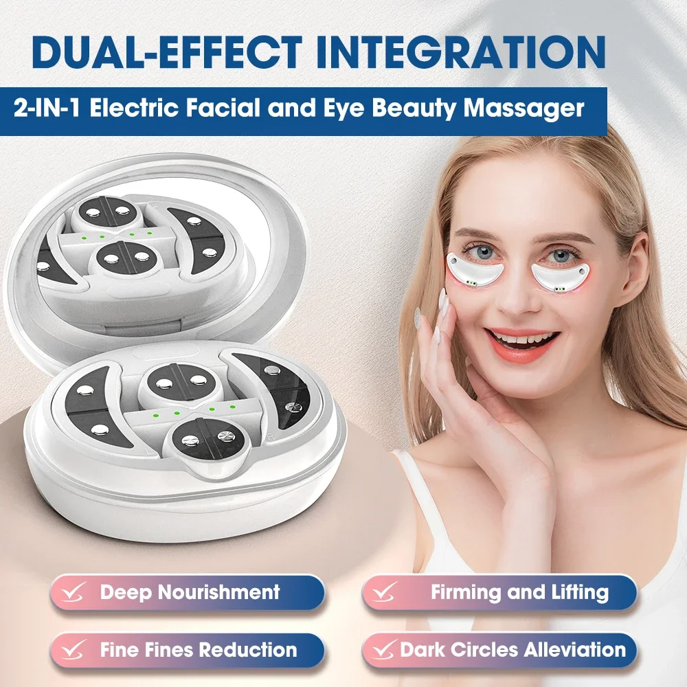 EMS Micro-current Eye Massager Led Red Light Pulse Face Massage 2 in 1 Face Eye Beauty Artifact Reduce Dark Circles and Eye Bags