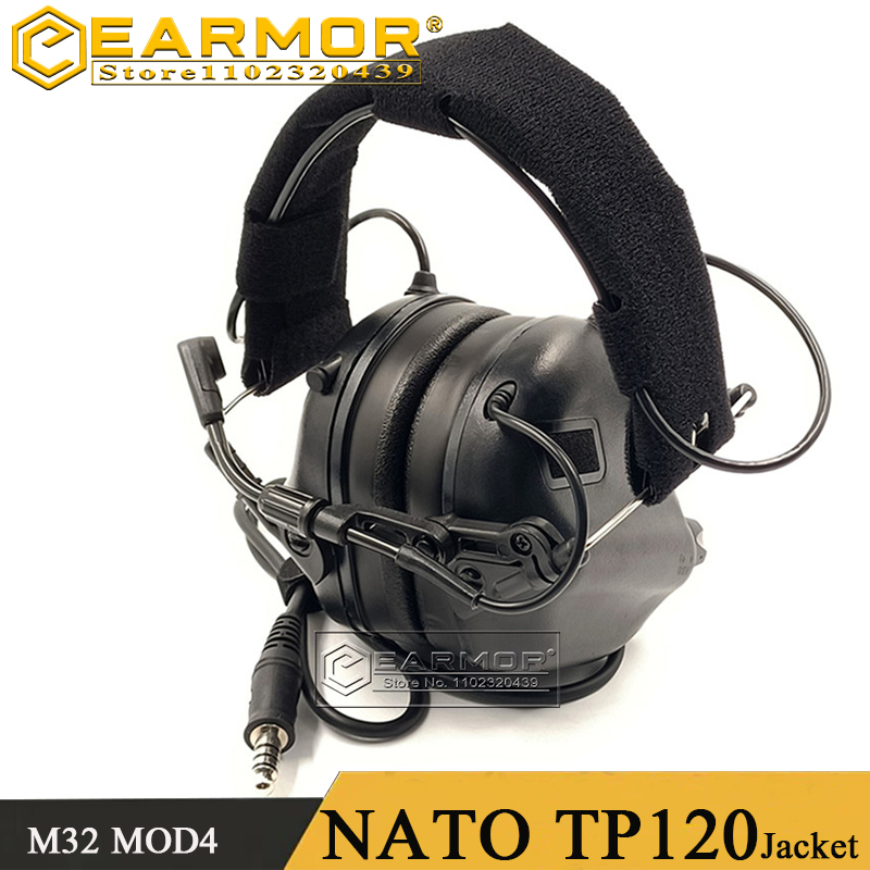 EARMOR M32 MOD4 Original Tactical Headphones Hearing Protection Noise Headphones Shooting Earmuffs with Mic NATO TP120 Jacket