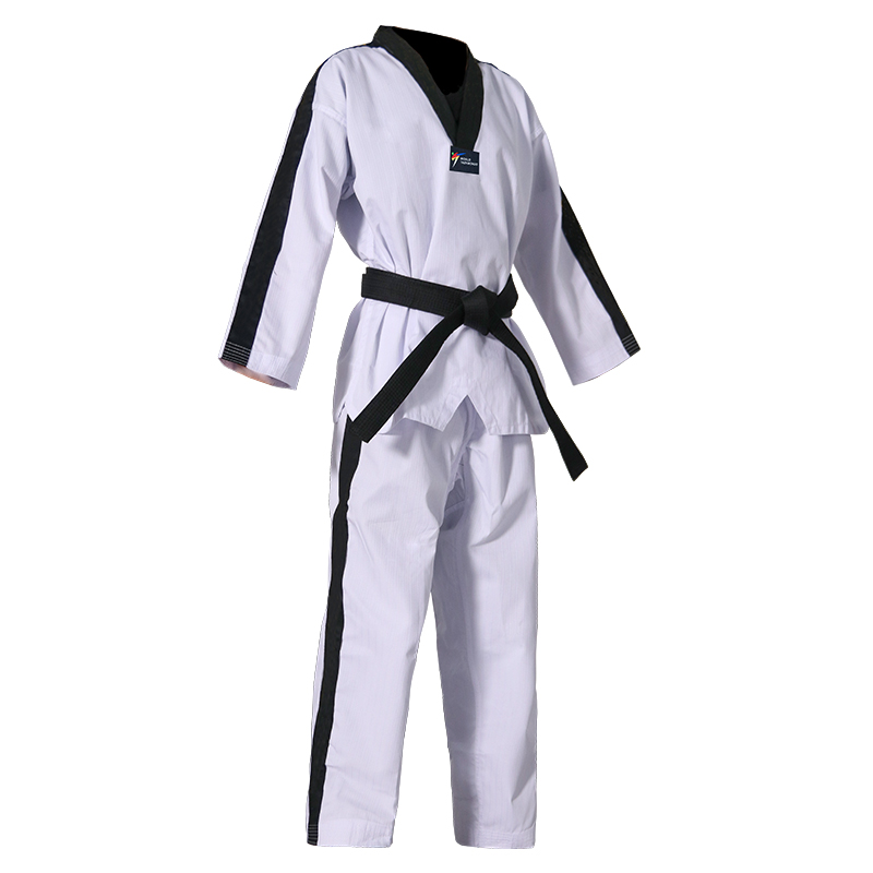 Adult Kids WT Taekwondo Dobok Childs TKD Uniform Suit Dragon Pattern  V-Neck Black Collar