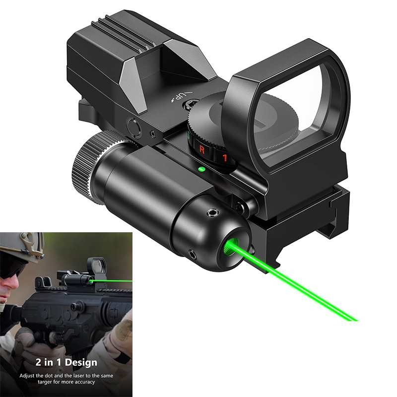 CVLIFE 1X22X33 Red Dot Sight Red Green 4 Reticle Reflex Optics with Green Laser and Pressure Pad Switch for 20mm Picatinny Rail