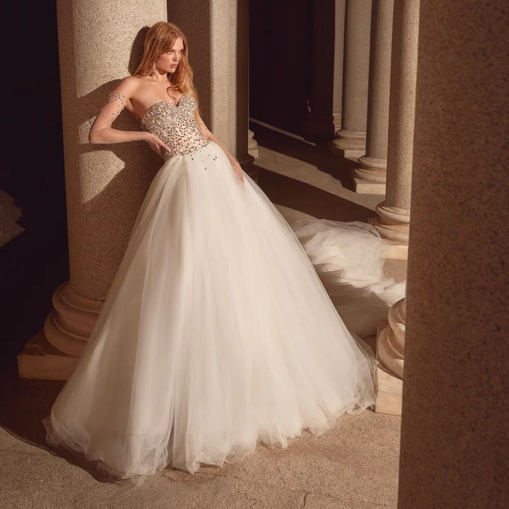 Customized Charming Zipper Wedding Dress Beading Exqusite Sweetheart Sleeveless Floor Length Bridal Gown Strap Vestidos De Novia