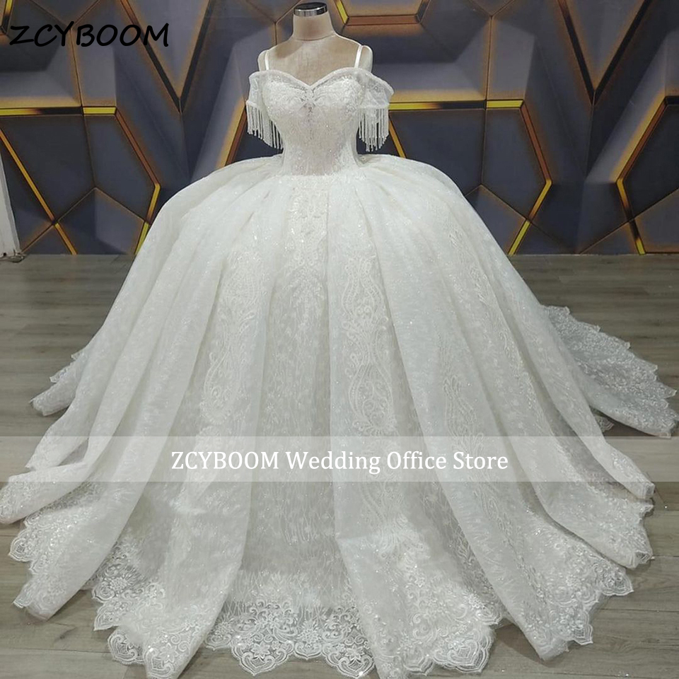 Customized Luxury Crystals Beading Tassel Ball Gown Wedding Dress 2025 Lace Embroidery Princess Bridal Gowns Vestido De Noiva