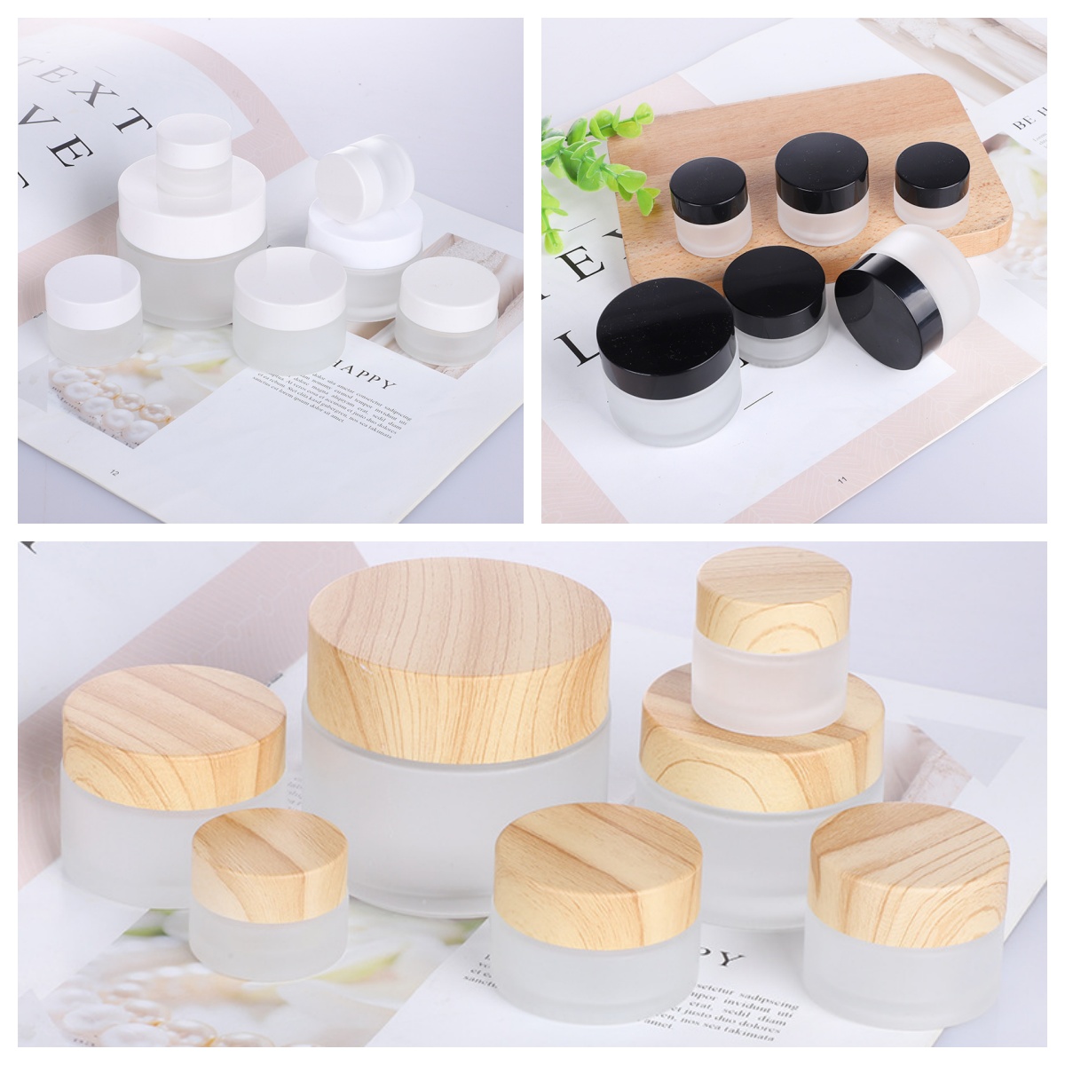 Eco-Friendly Frosted Glass Eye & Face Cream Jars 5/10/15/20/30/50/100g for Cosmetics Skin Care Portable Containers Empty Pots