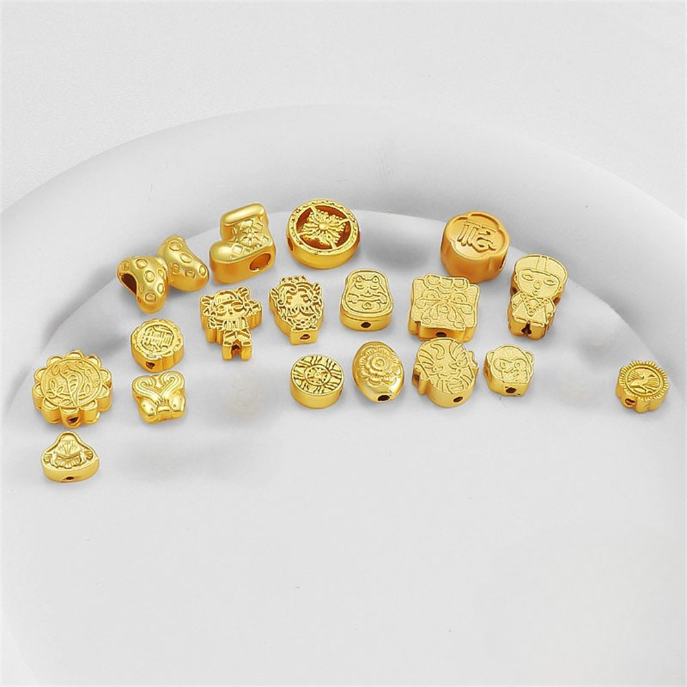 18k Gold Color Preservation Dumb Gold Multi-round Through-hole Beads Diy Bracelet Necklace Gasket Accessories