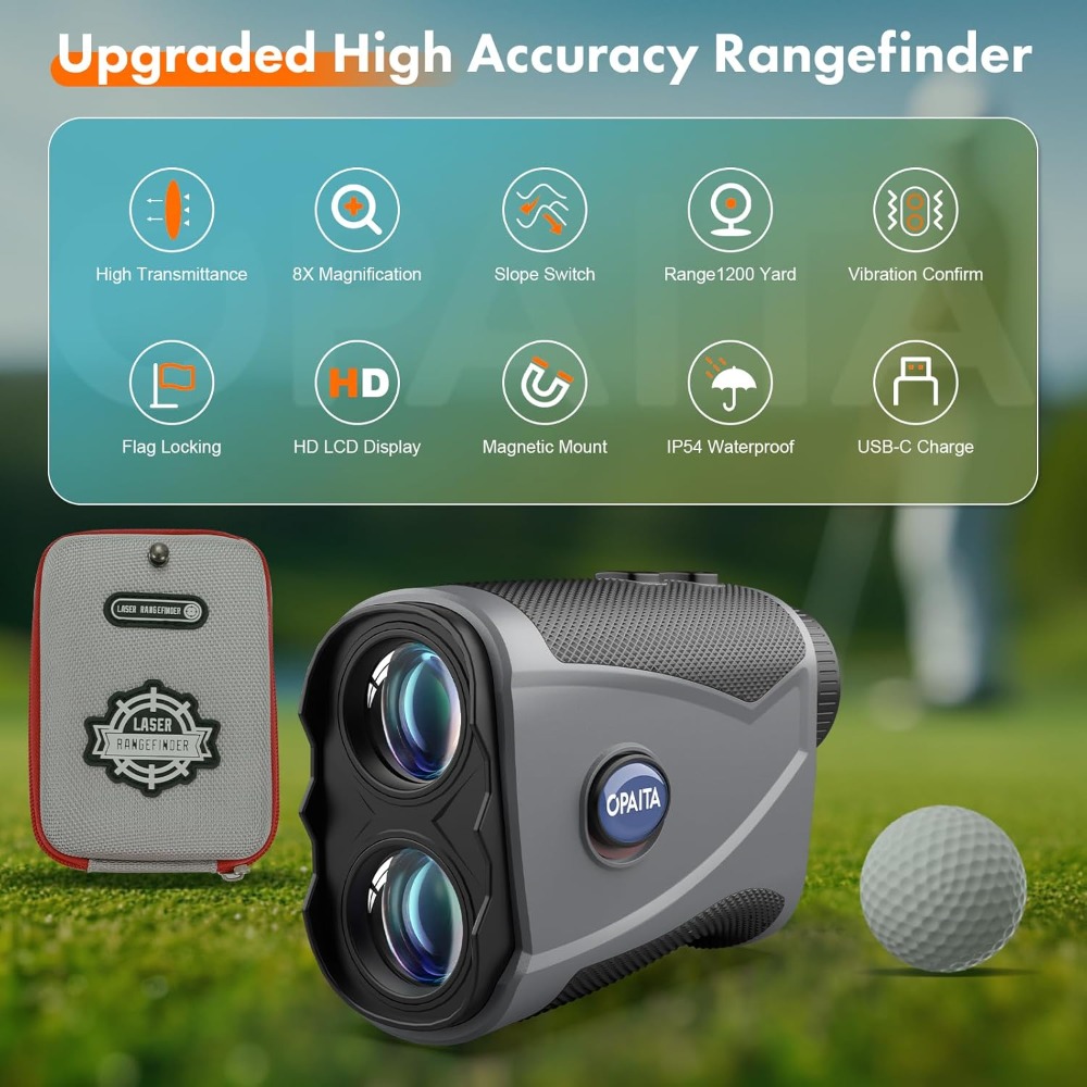 Golf Rangefinder with ramp and magnetic: 8x magnification with flagpole locking vibration Golf and hunting - rechargeable