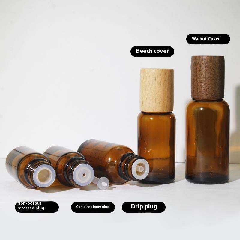 Essential Oil Glass Containers With Screw Lid Essence Liquid Bottle Wooden Lid Flat Screw Cap Diffuser Cream Options Available