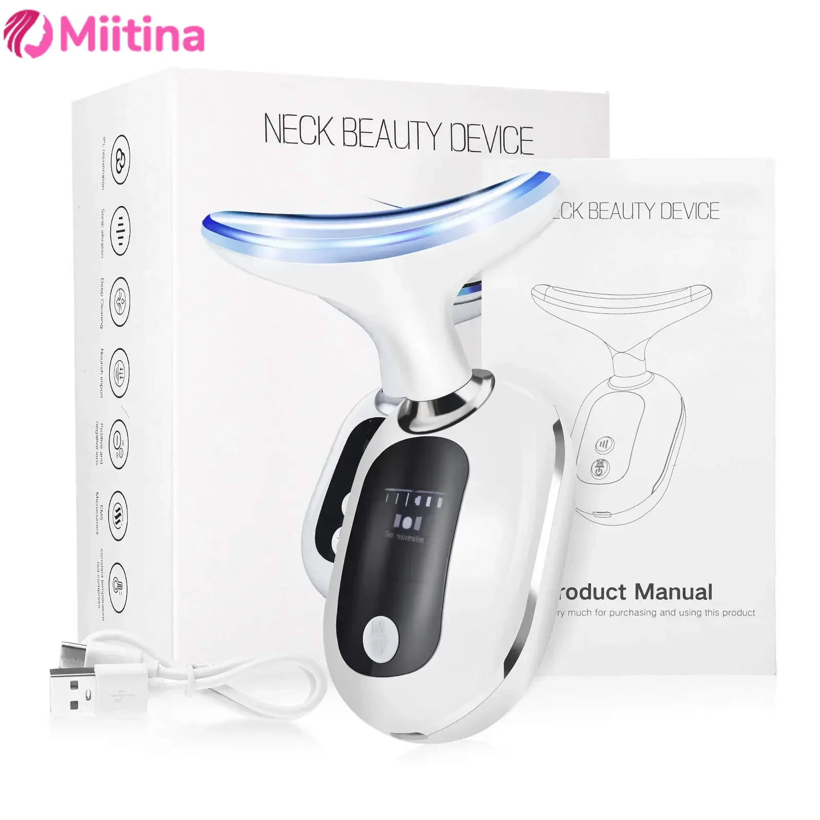 EMS Neck Face Lift Beauty Device Facial Massager Red Light Therapy Skin Rejuvenation Tightening Anti Wrinkle Double Chin Remover