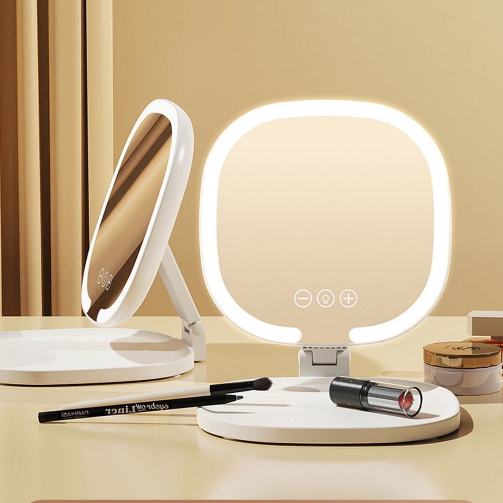 Foldable LED Makeup Mirror 3 Color Lights Touch Control Portable Cosmetic Mirrors Adjustable High-Definition